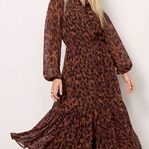 Evereve Bowie Button Front Brown Animal Print Tiered Maxi Dress - Women